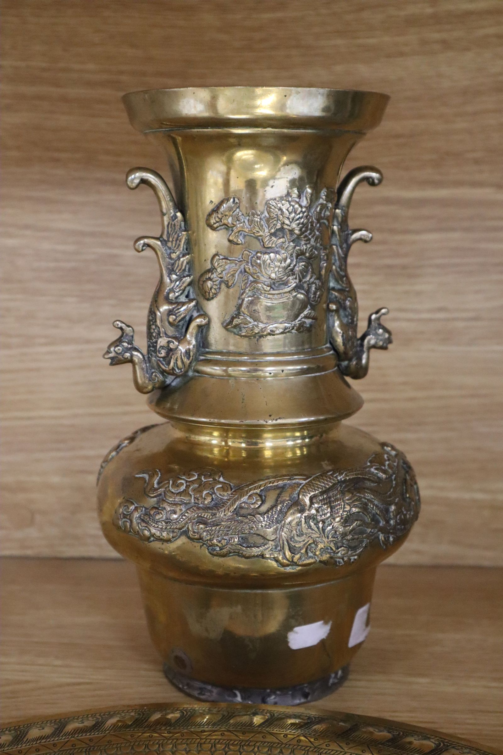 A Chinese bronze vase, a Persian dish and a 'Dragon' box dish diameter 36cm - Image 14 of 20
