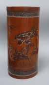 An early 20th century Japanese lacquer bamboo brush pot