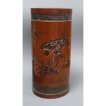 An early 20th century Japanese lacquer bamboo brush pot