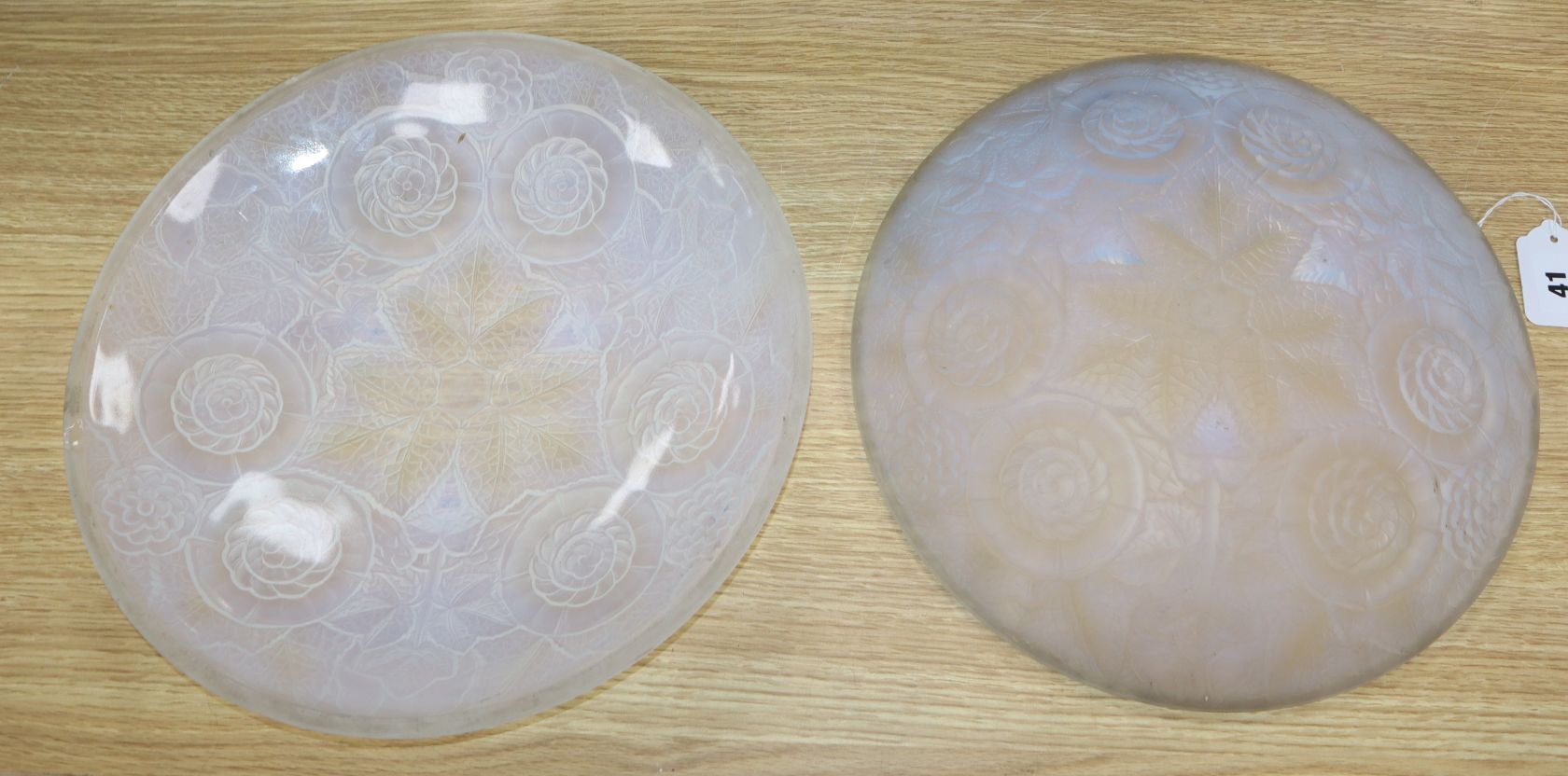 A pair of French moulded glass dishes diameter 31.5cm