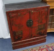 A pair of Chinese red lacquer cabinets W.73cm