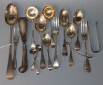 Sixteen assorted items of 18th and 19th century flatware, various dates and makers including a