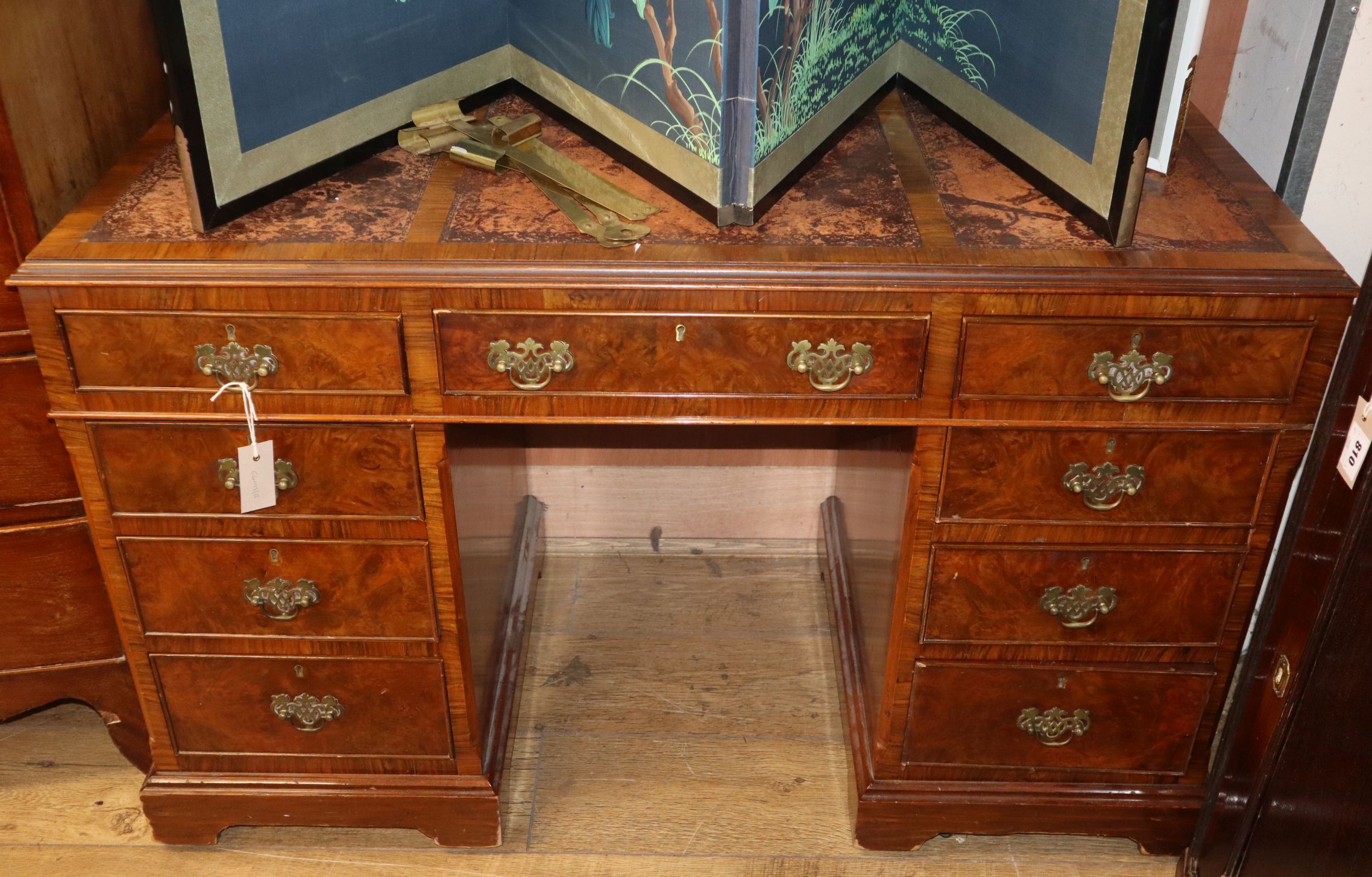 A Georgian style walnut pedestal desk W.120cm - Image 2 of 2