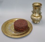 A Chinese bronze vase, a Persian dish and a 'Dragon' box dish diameter 36cm