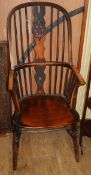 A 19th century ash and elm Windsor armchair