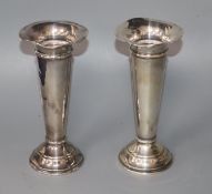 A pair of George V silver vases by William Hutton & Sons, Birmingham, 1913, 17.8cm, weighted.