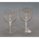 Two Victorian 'Union' wheel engraved glass 'coin' goblets tallest 20cm