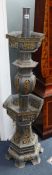 A Chinese pewter and bronze standard lamp H.126cm