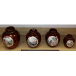 Four Carlton Ware Rouge Royale ginger jars and covers decorated with Fragonard-style scenes of