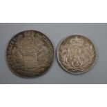 A silver sixpence 1790 Pattern by Droz, GEF and an England and Union of Scotland 1707 silver medal