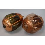 A copper mounted glass lantern and a copper plated lantern height 25cm