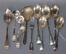 A small group of mixed silver flatware including a pair of Victorian ladles and a George Jensen &