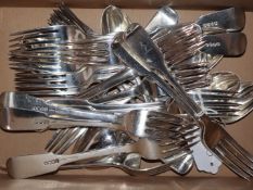 A harlequin part canteen of silver fiddle pattern flatware including eleven William IV Irish
