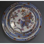 Five Spode stone china floral plates and a tobacco leaf plate, c.1820