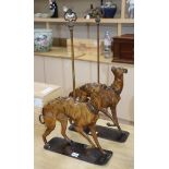 A pair of bronzed metal door stops in the form of hounds height 64.5cm