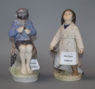 Two Royal Copenhagen figures: 'Boy in raincoat', 3556 and 'Fisher Boy', 905