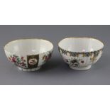 Two Worcester slops bowls, c.1780-90, the fluted bowl painted with alternating floral panels, square