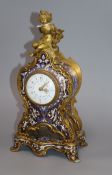 A Smith & Sons champleve enamel and ormolu mantel timepiece H.30cm