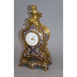 A Smith & Sons champleve enamel and ormolu mantel timepiece H.30cm