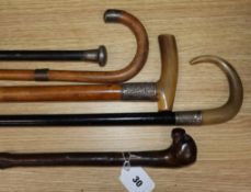 Five assorted walking canes