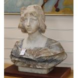 A marble bust of a girl H.54cm