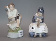 Two Royal Copenhagen figures: Goose Thief', 2139 and 'Amager Girl Knitting', 1314