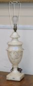 A carved white marble table lamp height excl. fittings 47cm