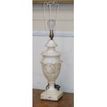 A carved white marble table lamp height excl. fittings 47cm