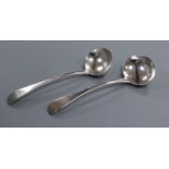A pair of George III silver Old English pattern sauce ladles, London, 1801.