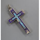 An early 20th century Russian 84 zolotnik and enamel reliquary cross pendant, 46mm.