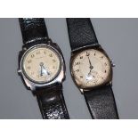 A gentlemans 1930's? Oyster manual wind wrist watch and a late 1920's silver wrist watch.
