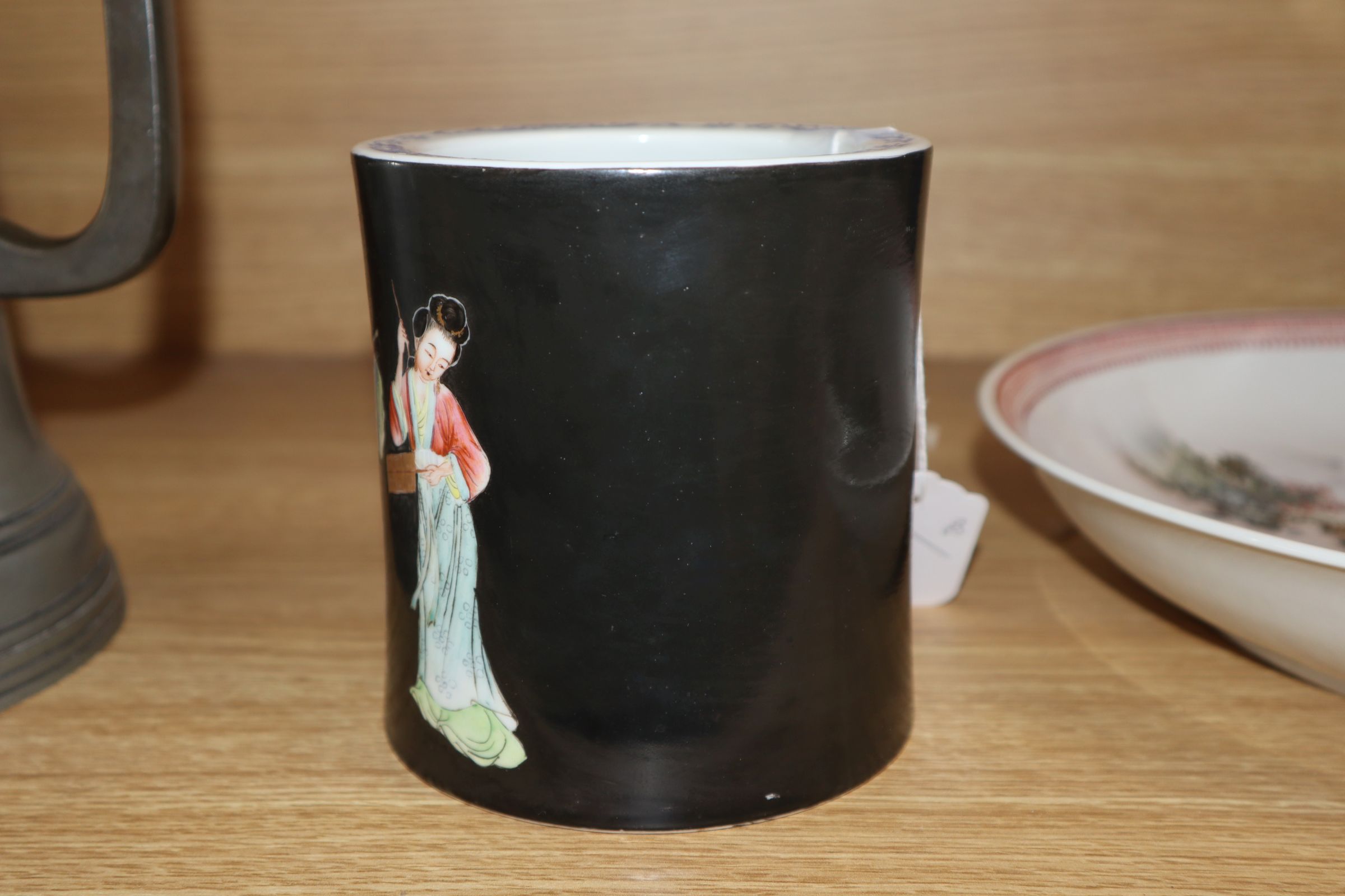 A Chinese Republic period black ground brushpot height 12cm - Image 4 of 9