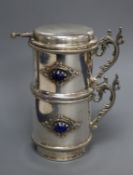 An Italian 800 standard white metal and lapis lazuli set coffee percolator, 12.5cm.