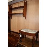 A Victorian mahogany dressing stool and a Victorian mahogany wall bracket bracket W.92cm