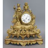 A French Spelter mantel clock and stand height 35cm