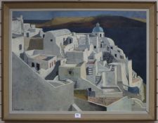 Anne Wright, oil on canvas, 'Thira, Santorini, Greece', signed and dated 1969, 73 x 98cm