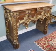 A Gothic revival carved parcel gilt console table W.130cm