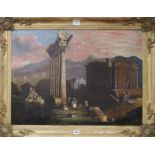 19th century English School, oil on canvas, Study of figures beside Grecian ruins, 54 x 74cm