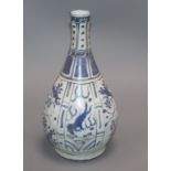 A Chinese blue and white kraak bottle vase, Wanli, Hatcher collection label height 27cm