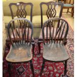 A pair of George III style dining chairs and a pair of Windsor comb back kitchen chairs