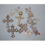 Fourteen Ethiopian coptic cross pendants