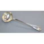 An early Victorian silver fiddle, thread and shell pattern soup ladle by Elizabeth Eaton, London,