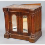 A Victorian Tunbridgeware miniature side cabinet with secret drawer back