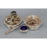 A pair of Regency style plated coasters and sundry plated wares