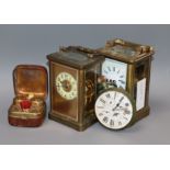 Two carriage timepieces, pocket watch and a travelling inkwell