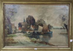 J. Roland, oil on canvas, Canal scenes, signed, 59 x 89cm