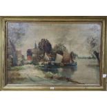 J. Roland, oil on canvas, Canal scenes, signed, 59 x 89cm