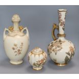 Two Royal worcester vases and a lidded pot