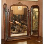 A Georgian style walnut triple plate dressing table mirror H.82cm