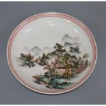 A Chinese Republic period enamelled porcelain 'landscape' dish diameter 30.5cm